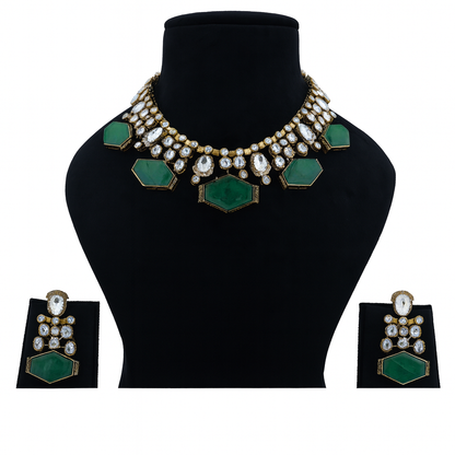 Aanura Dual-Tone Emerald Ruby Kundan Heritage Necklace