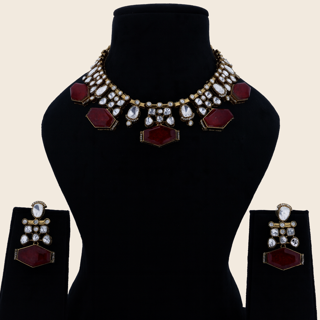 Aanura Dual-Tone Emerald Ruby Kundan Heritage Necklace