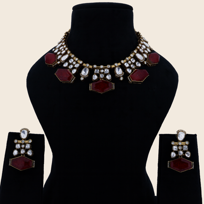 Aanura Dual-Tone Emerald Ruby Kundan Heritage Necklace