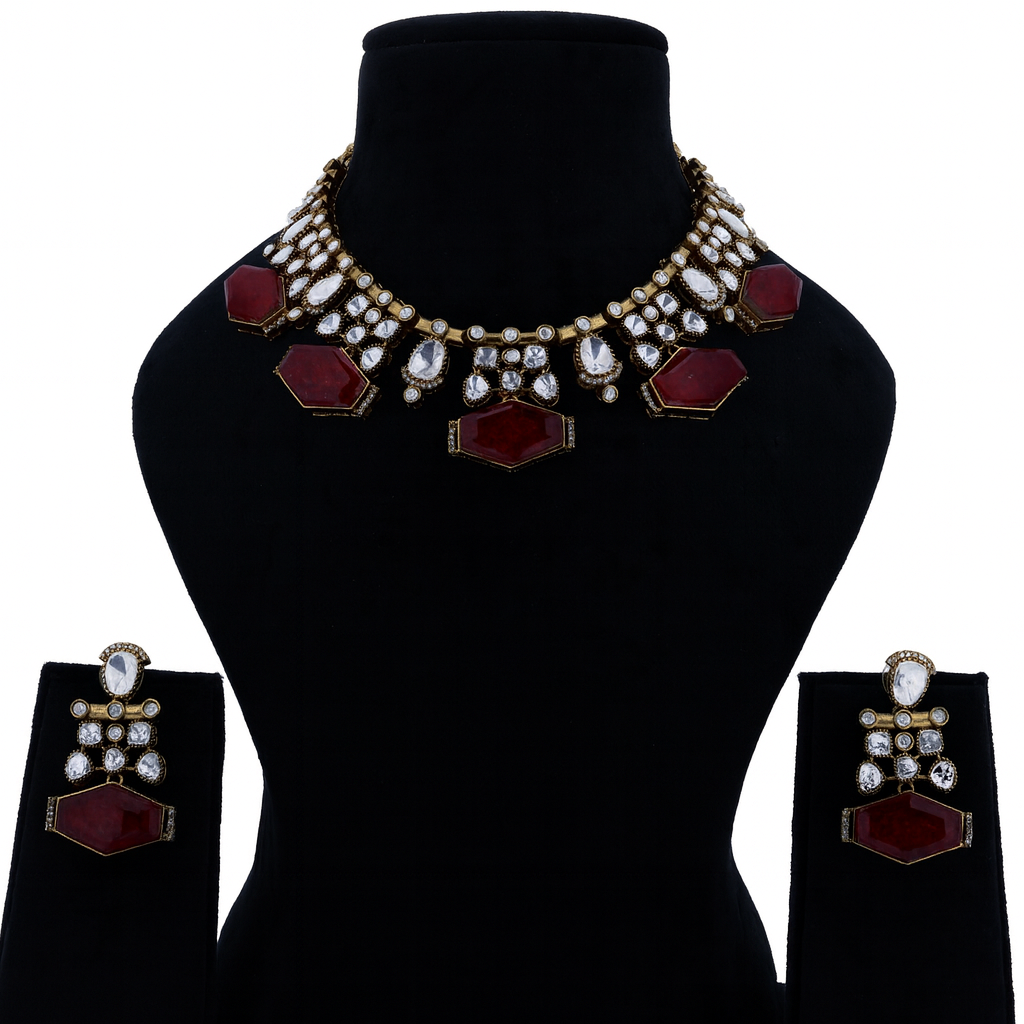 Aanura Dual-Tone Emerald Ruby Kundan Heritage Necklace