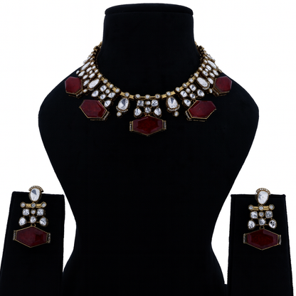 Aanura Dual-Tone Emerald Ruby Kundan Heritage Necklace