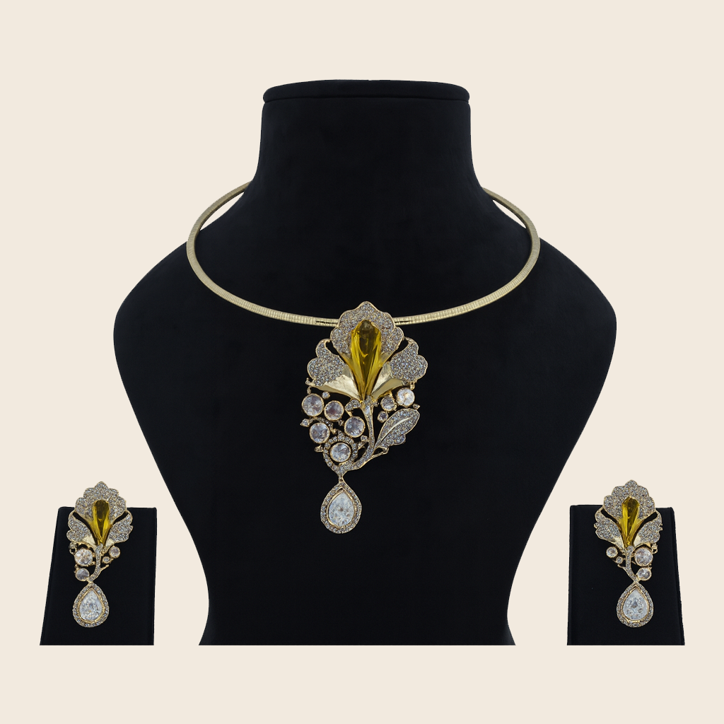 Aanura Red Stone Floral Choker Necklace with Earrings
