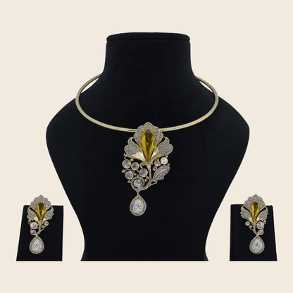 Aanura Red Stone Floral Choker Necklace with Earrings