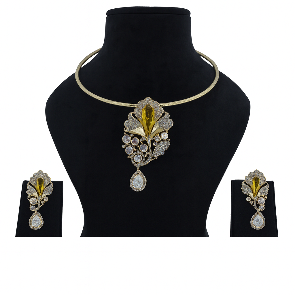 Aanura Red Stone Floral Choker Necklace with Earrings