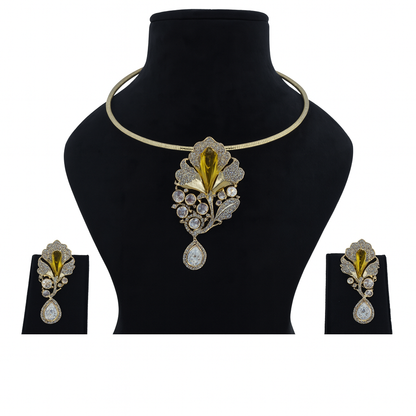 Aanura Red Stone Floral Choker Necklace with Earrings