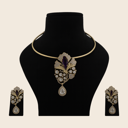 Aanura Red Stone Floral Choker Necklace with Earrings