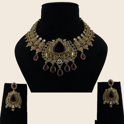 Aanura Antique Bridal Necklace with Ruby Red Stones