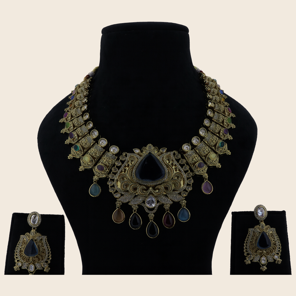 Aanura Antique Bridal Necklace with Ruby Red Stones