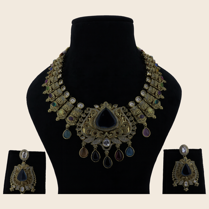Aanura Antique Bridal Necklace with Ruby Red Stones