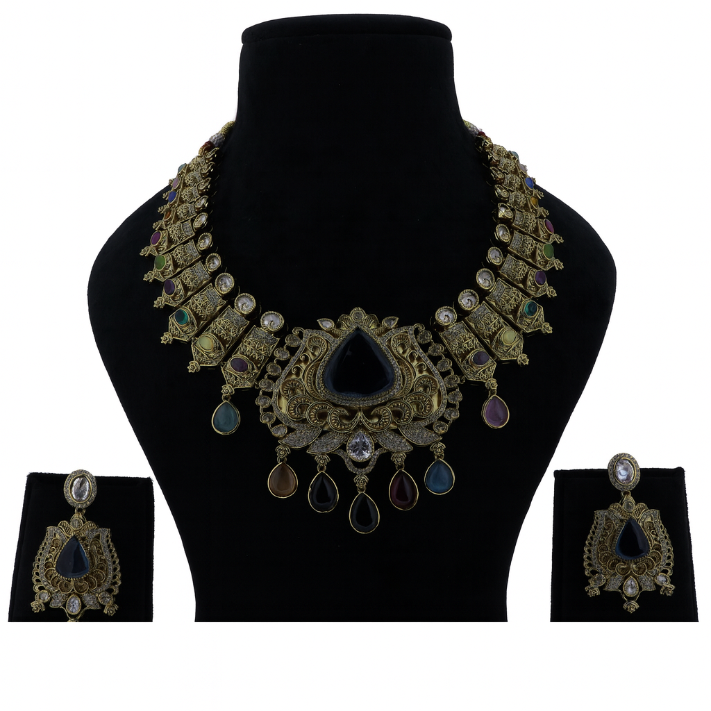 Aanura Antique Bridal Necklace with Ruby Red Stones