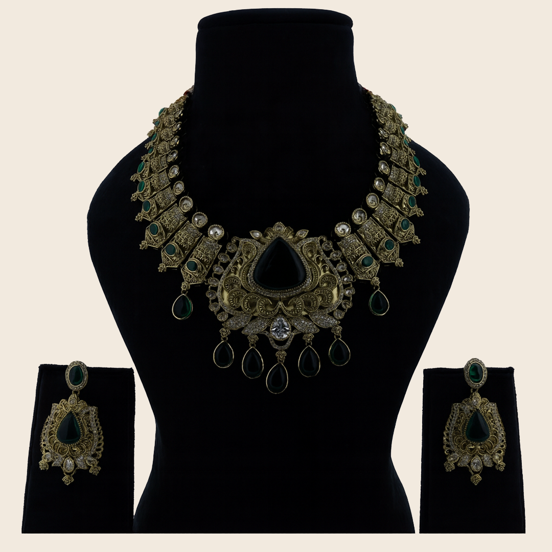 Aanura Antique Bridal Necklace with Ruby Red Stones