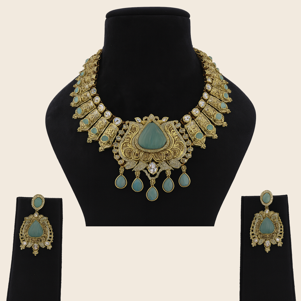 Aanura Antique Bridal Necklace with Ruby Red Stones