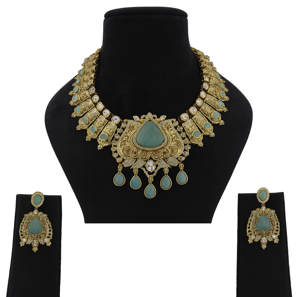 Aanura Antique Bridal Necklace with Ruby Red Stones