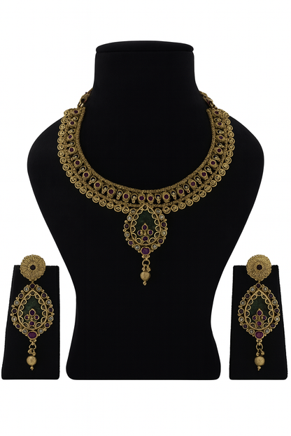 Aanura Antique Necklace with Ruby Teardrop Pendant
