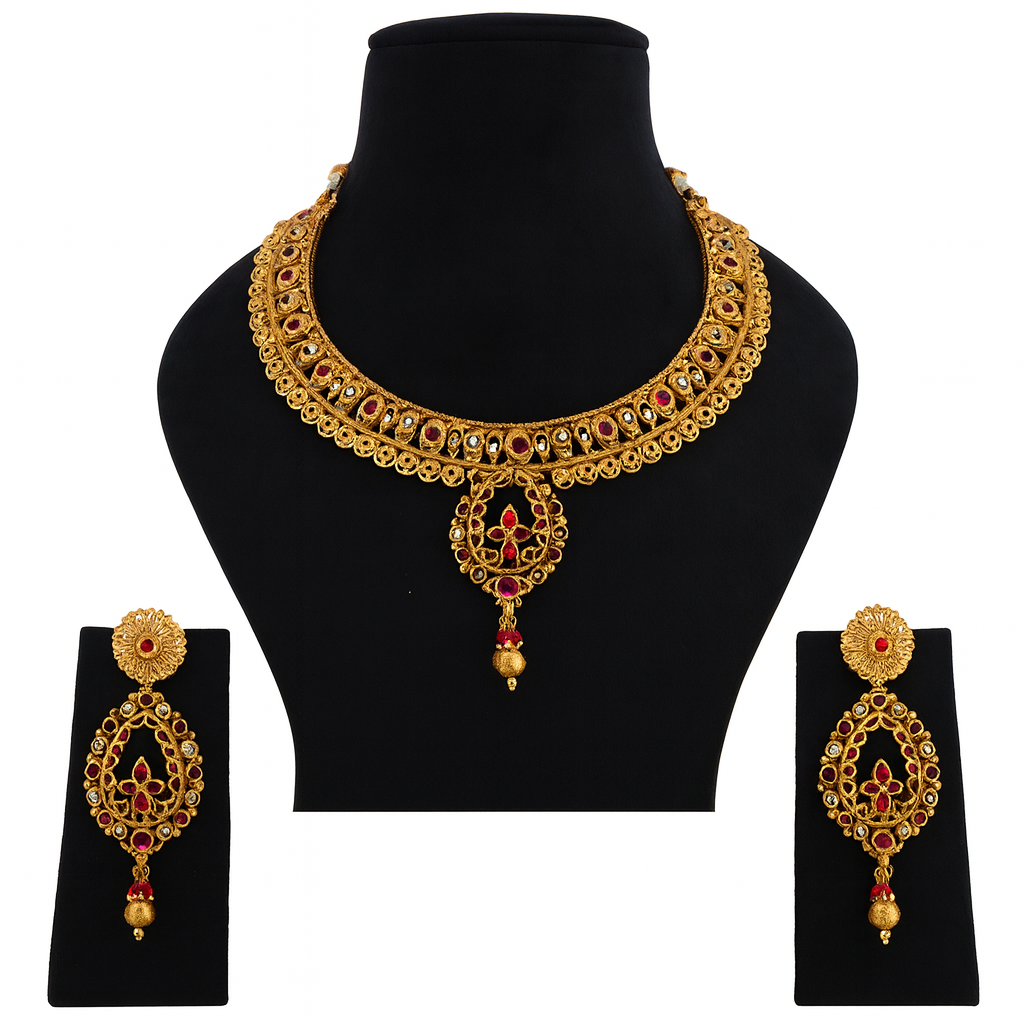 Aanura Antique Necklace with Ruby Teardrop Pendant