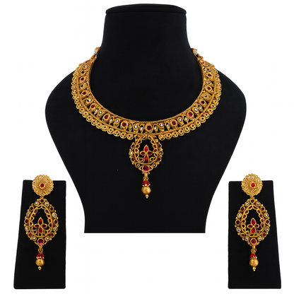 Aanura Antique Necklace with Ruby Teardrop Pendant