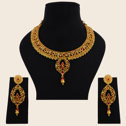Aanura Antique Necklace with Ruby Teardrop Pendant