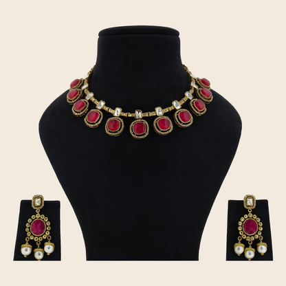Aanura Ruby Choker Necklace with Kundan Accents