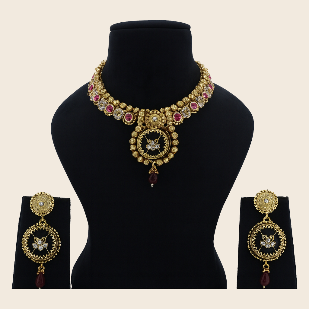 Aanura Circular Heritage Necklace with Green Stones