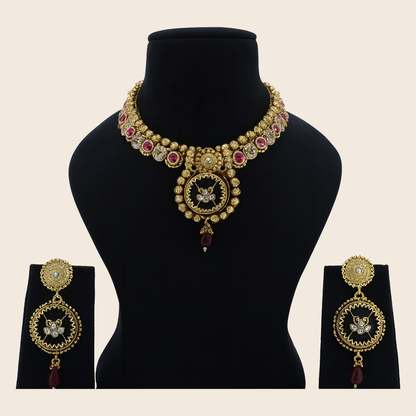 Aanura Circular Heritage Necklace with Green Stones