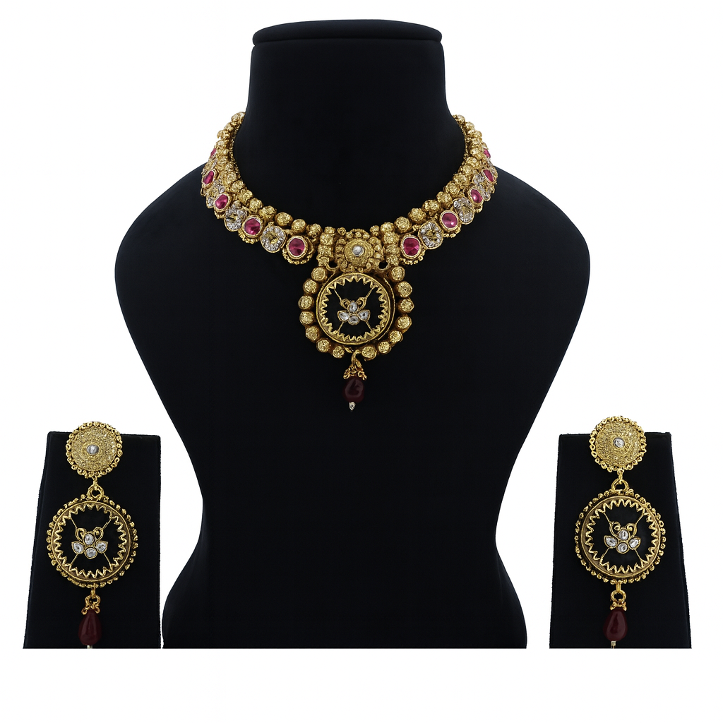 Aanura Circular Heritage Necklace with Green Stones