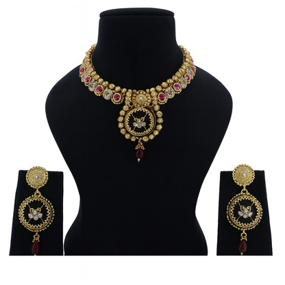 Aanura Circular Heritage Necklace with Green Stones