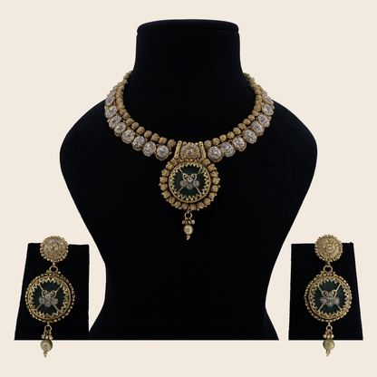 Aanura Circular Heritage Necklace with Green Stones