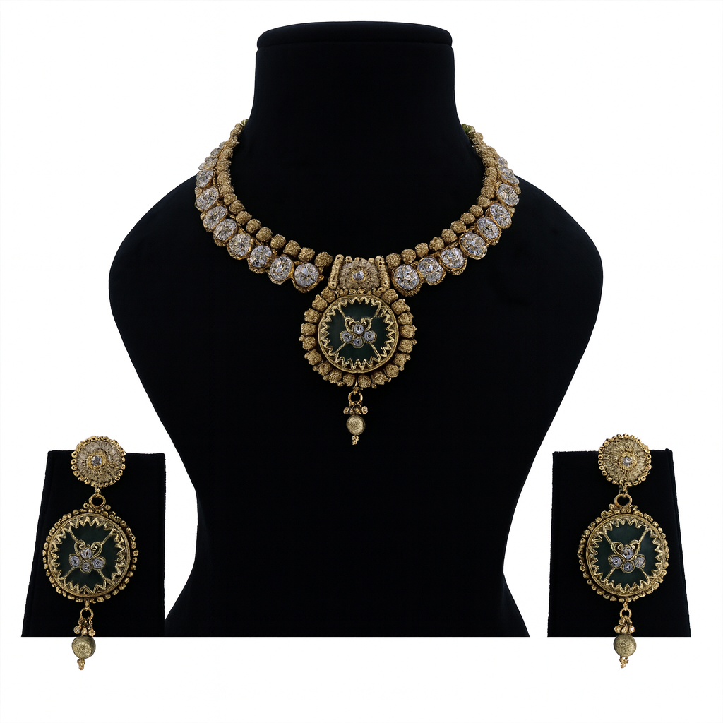 Aanura Circular Heritage Necklace with Green Stones