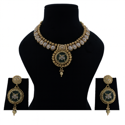 Aanura Circular Heritage Necklace with Green Stones