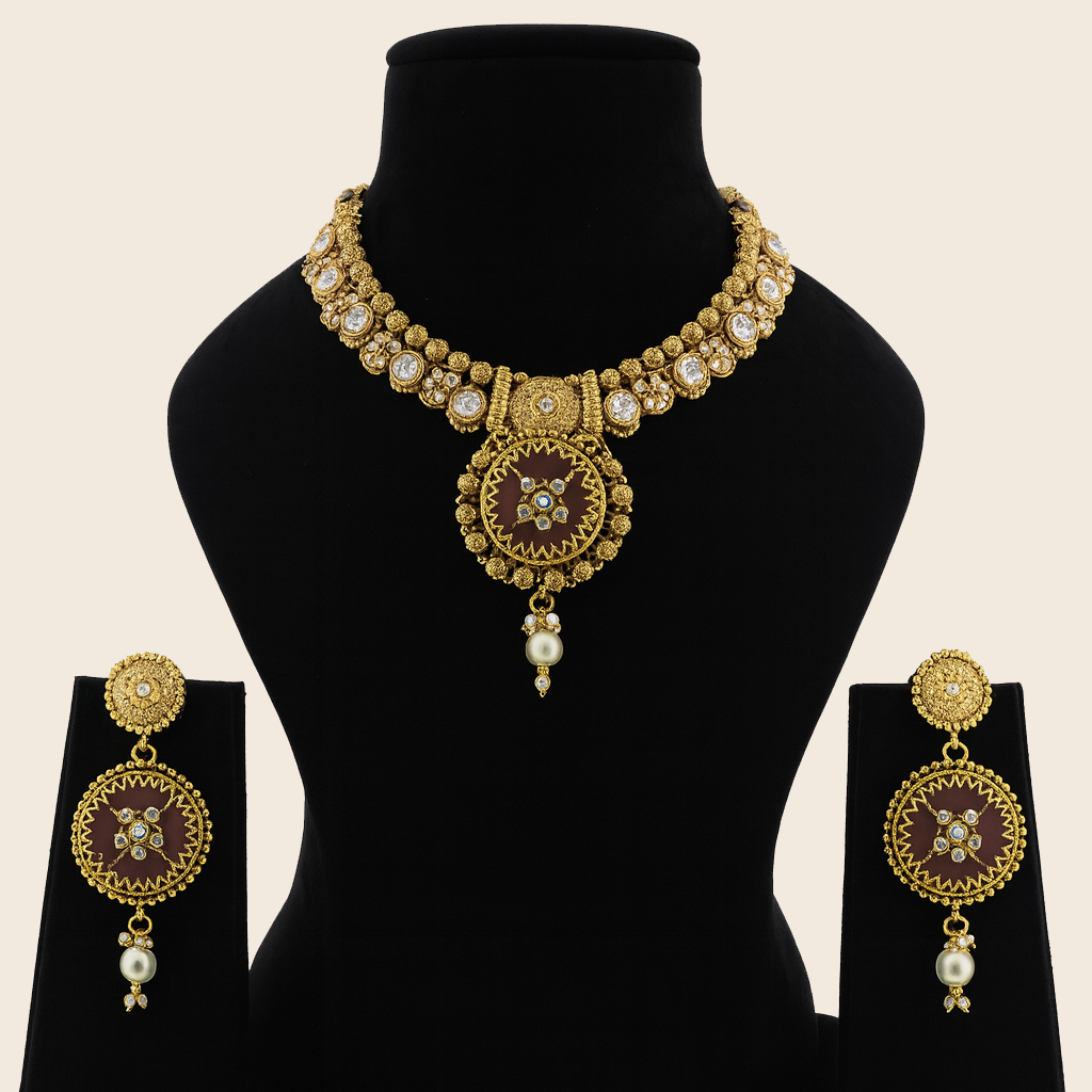 Aanura Circular Heritage Necklace with Green Stones