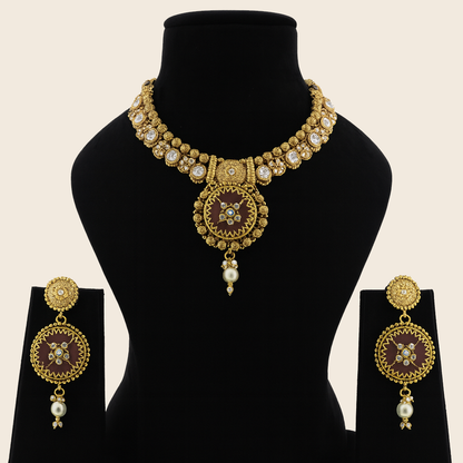 Aanura Circular Heritage Necklace with Green Stones