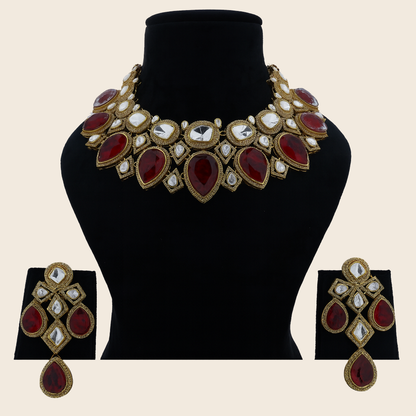 Aanura Grand Red Bridal Necklace with Kundan Embellishments