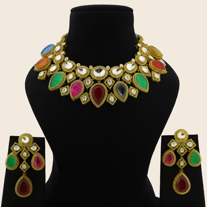 Aanura Grand Red Bridal Necklace with Kundan Embellishments