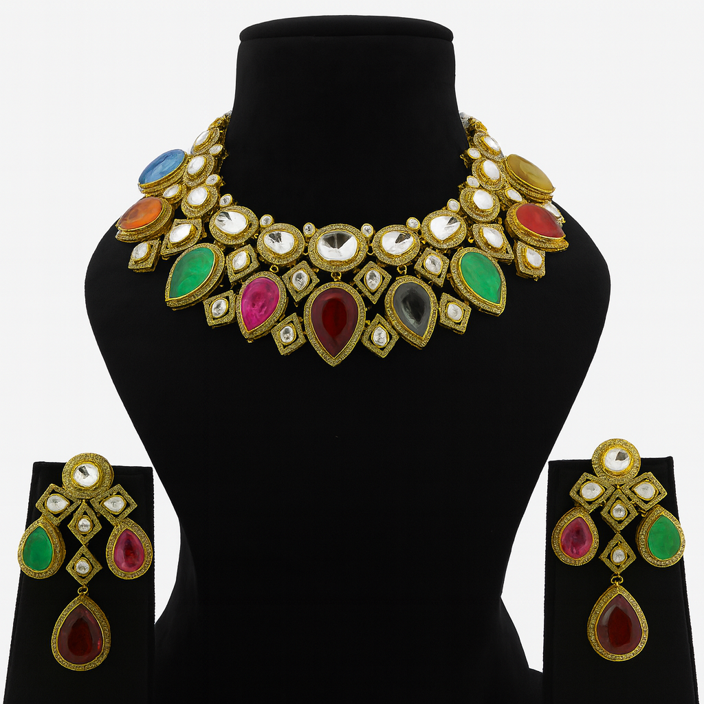 Aanura Grand Red Bridal Necklace with Kundan Embellishments