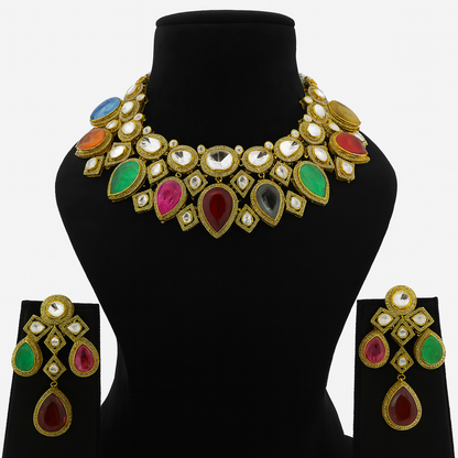 Aanura Grand Red Bridal Necklace with Kundan Embellishments