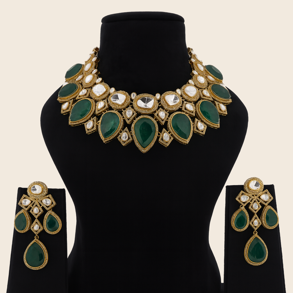 Aanura Grand Red Bridal Necklace with Kundan Embellishments