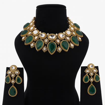 Aanura Grand Red Bridal Necklace with Kundan Embellishments