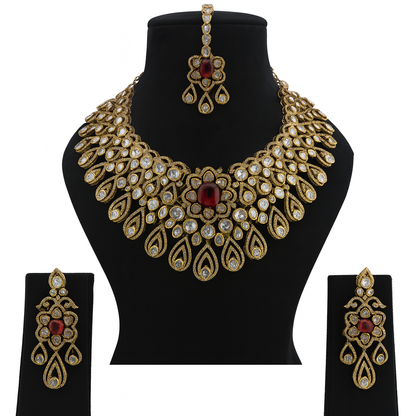 Aanura Bridal Emerald Kundan Necklace with Tikka Set