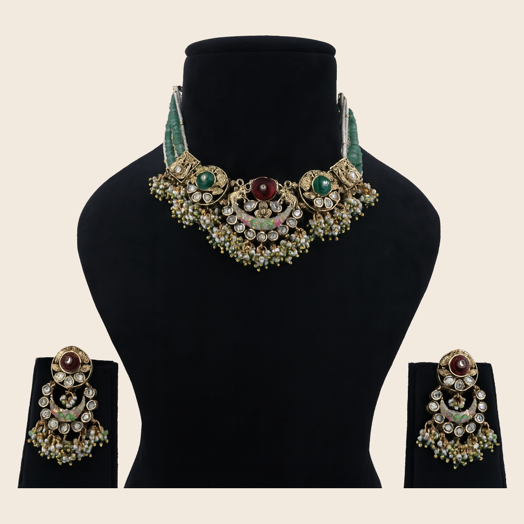 Aanura Temple-Style Choker with Kundan & Pearl Clusters