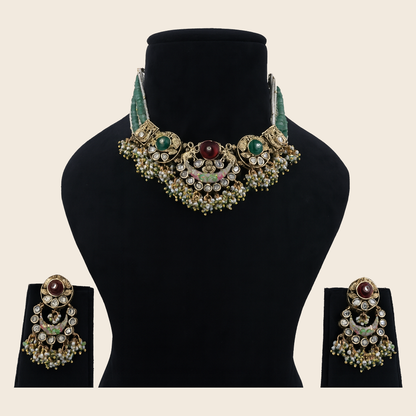 Aanura Temple-Style Choker with Kundan & Pearl Clusters