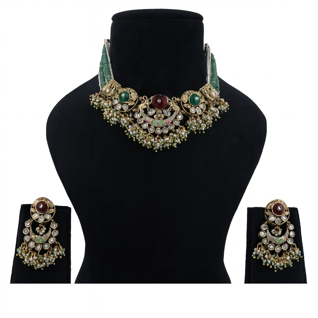 Aanura Temple-Style Choker with Kundan & Pearl Clusters