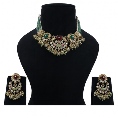 Aanura Temple-Style Choker with Kundan & Pearl Clusters