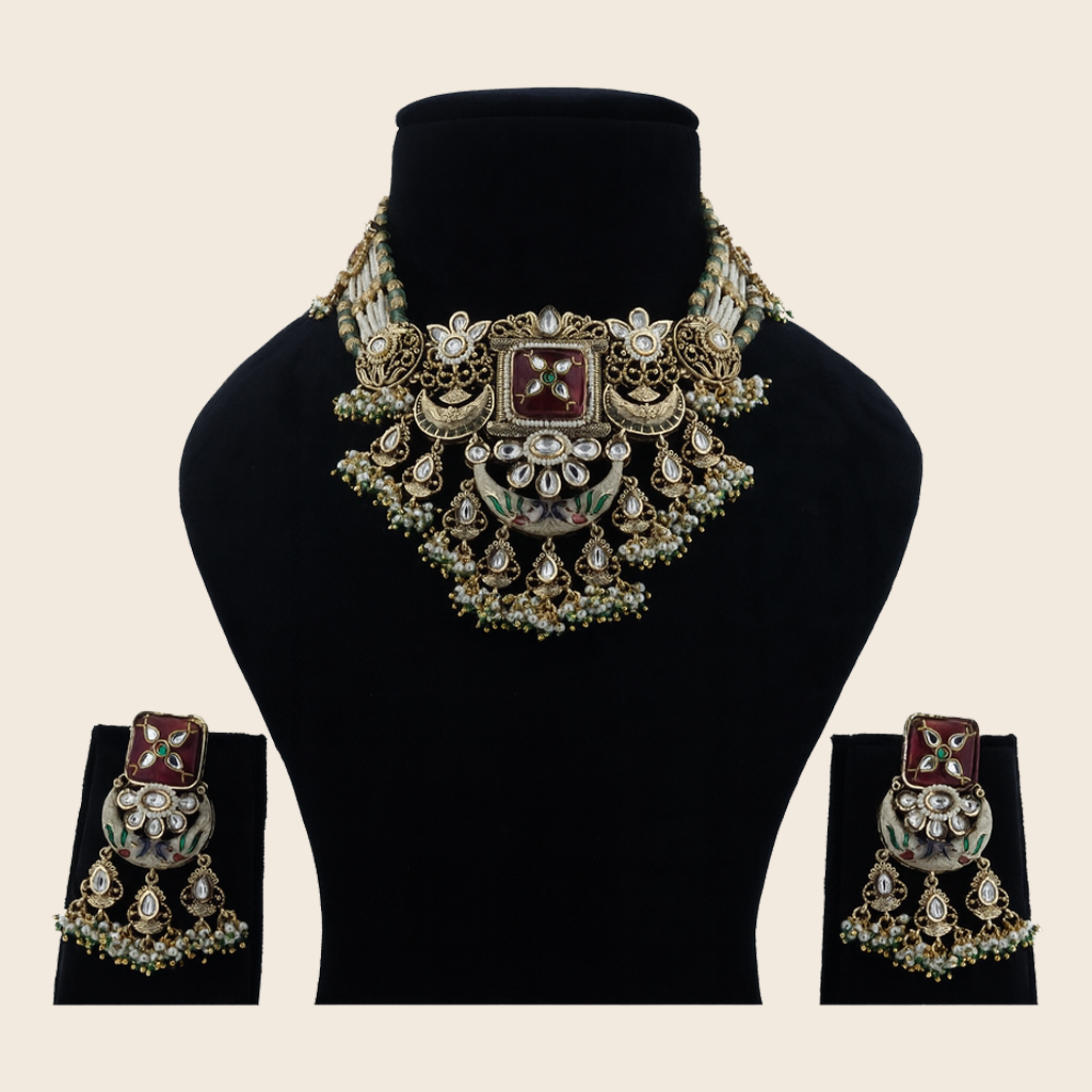 Aanura Rajasthani Meenakari Kundan Choker Necklace