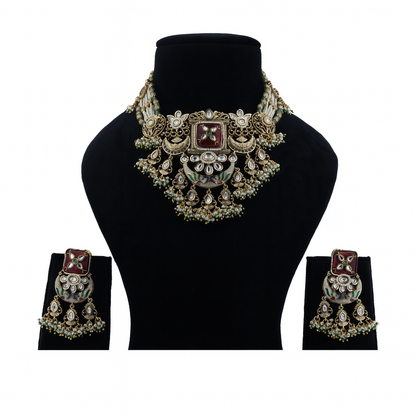 Aanura Rajasthani Meenakari Kundan Choker Necklace