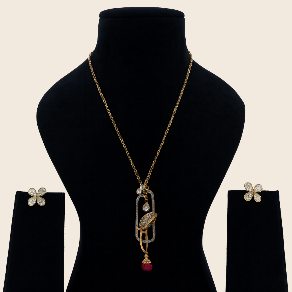 Aanura Modern Pendant Necklace with Bird Motif & Stones