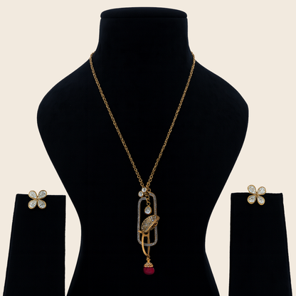 Aanura Modern Pendant Necklace with Bird Motif & Stones