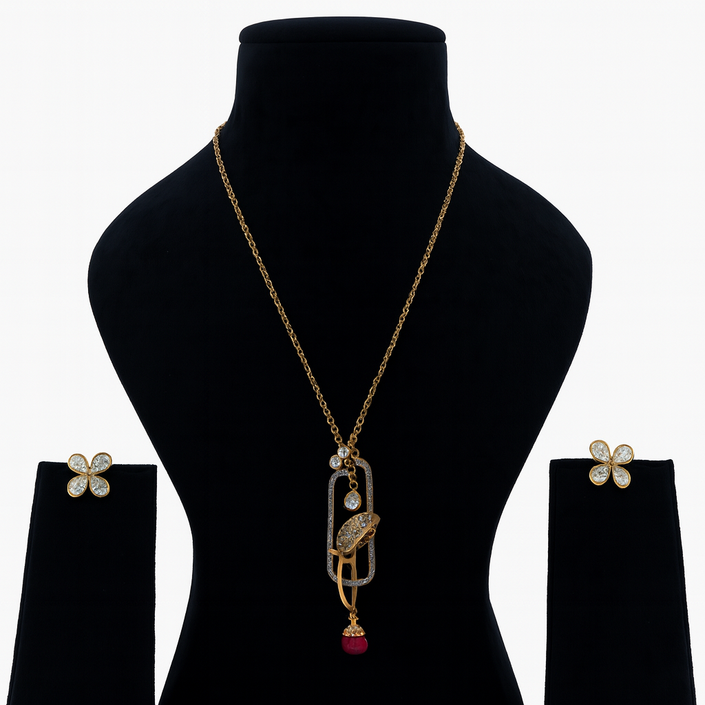 Aanura Modern Pendant Necklace with Bird Motif & Stones