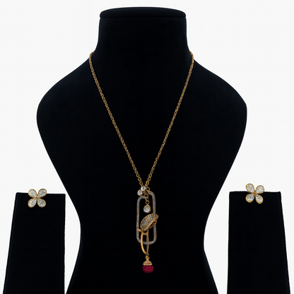 Aanura Modern Pendant Necklace with Bird Motif & Stones