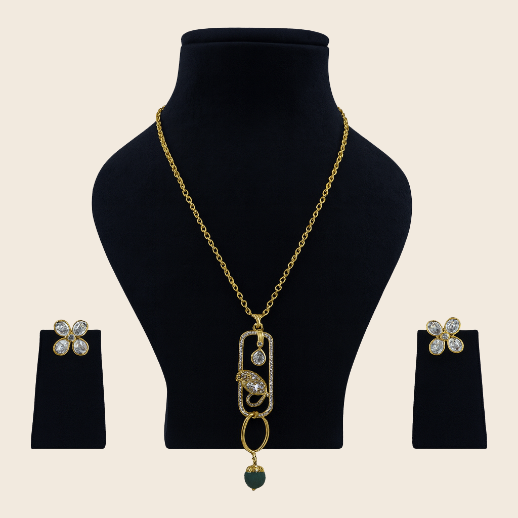 Aanura Modern Pendant Necklace with Bird Motif & Stones