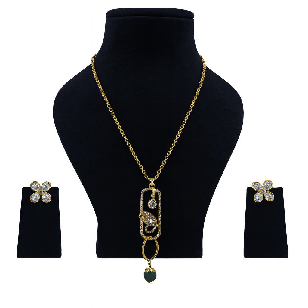 Aanura Modern Pendant Necklace with Bird Motif & Stones